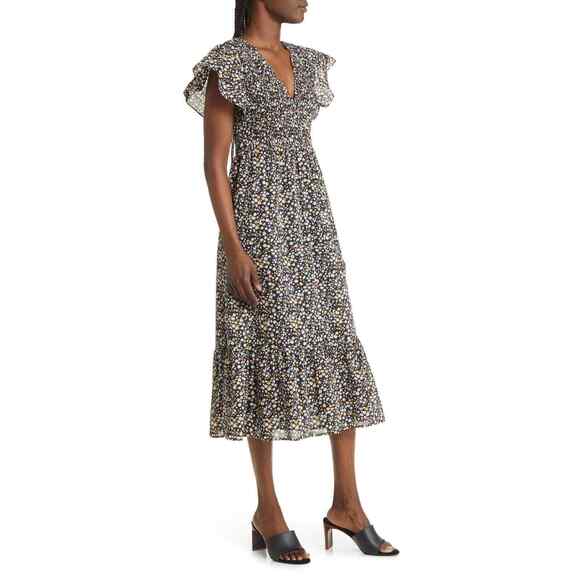 RAILS Clementine Floral Smocked Cotton Dress In Black Mini Floral Size Small - Picture 4 of 9